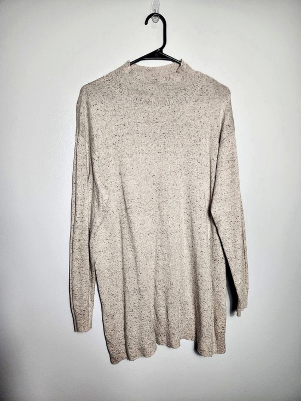 J. Jill Cotton Silk Modal Flecked Mock Neck Tunic Pullover Sweater Beige Size L